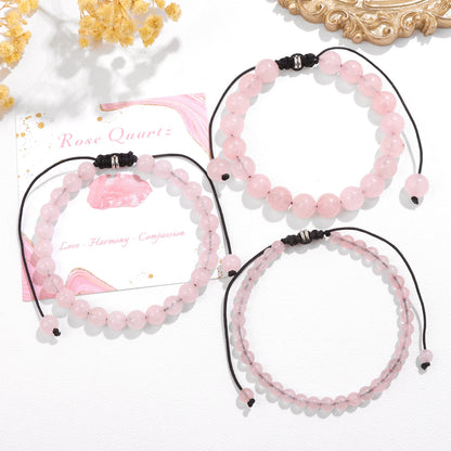 Bracelet perles de tourmaline noire naturelle – Bracelet ajustable tressé en corde avec carte cadeau pour hommes et femmes