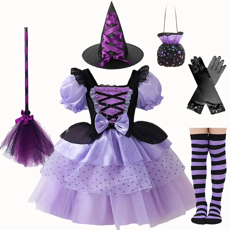 2026 Gothic Lolita Witch Costume Dress – Japanese-Inspired Ruffle Bow Princess Dress for Halloween, Christmas & Parties