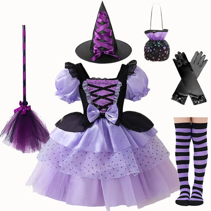 2026 Gothic Lolita Witch Costume Dress – Japanese-Inspired Ruffle Bow Princess Dress for Halloween, Christmas & Parties