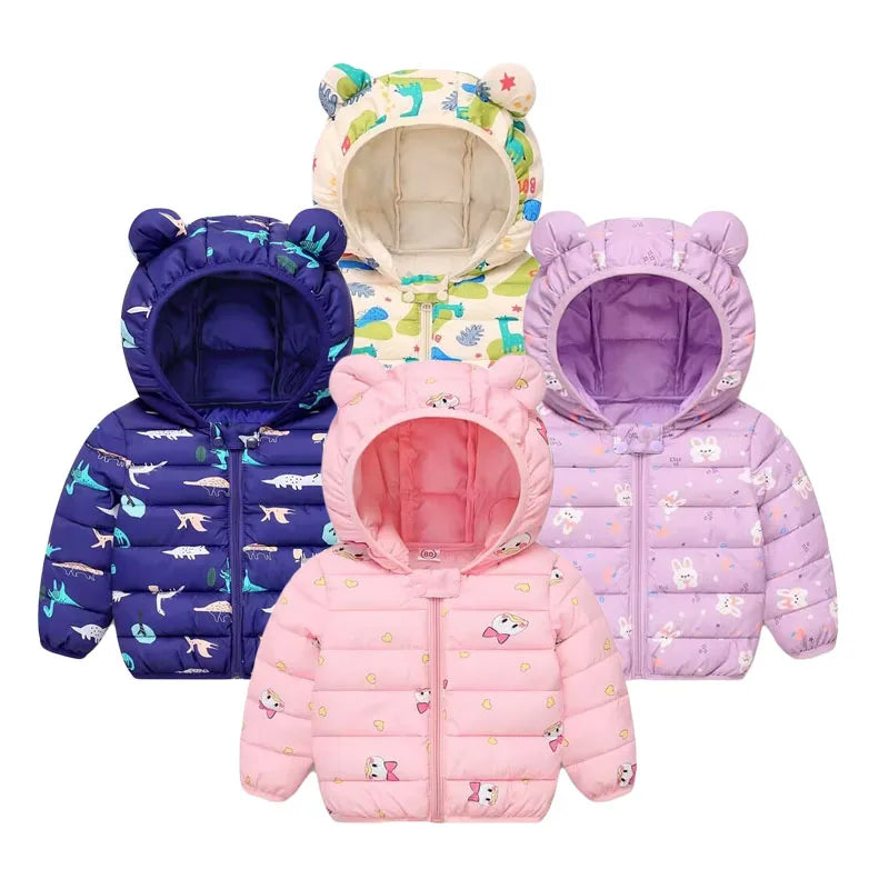 Kids’ Cartoon Hooded Winter Coat – Warm Cotton-Padded Jacket for Baby Boys & Girls, Toddler Outerwear for Ages 0–5 Years
