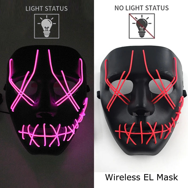 Masque LED sans fil Purge – Masque néon lumineux pour Halloween, fêtes et festivals