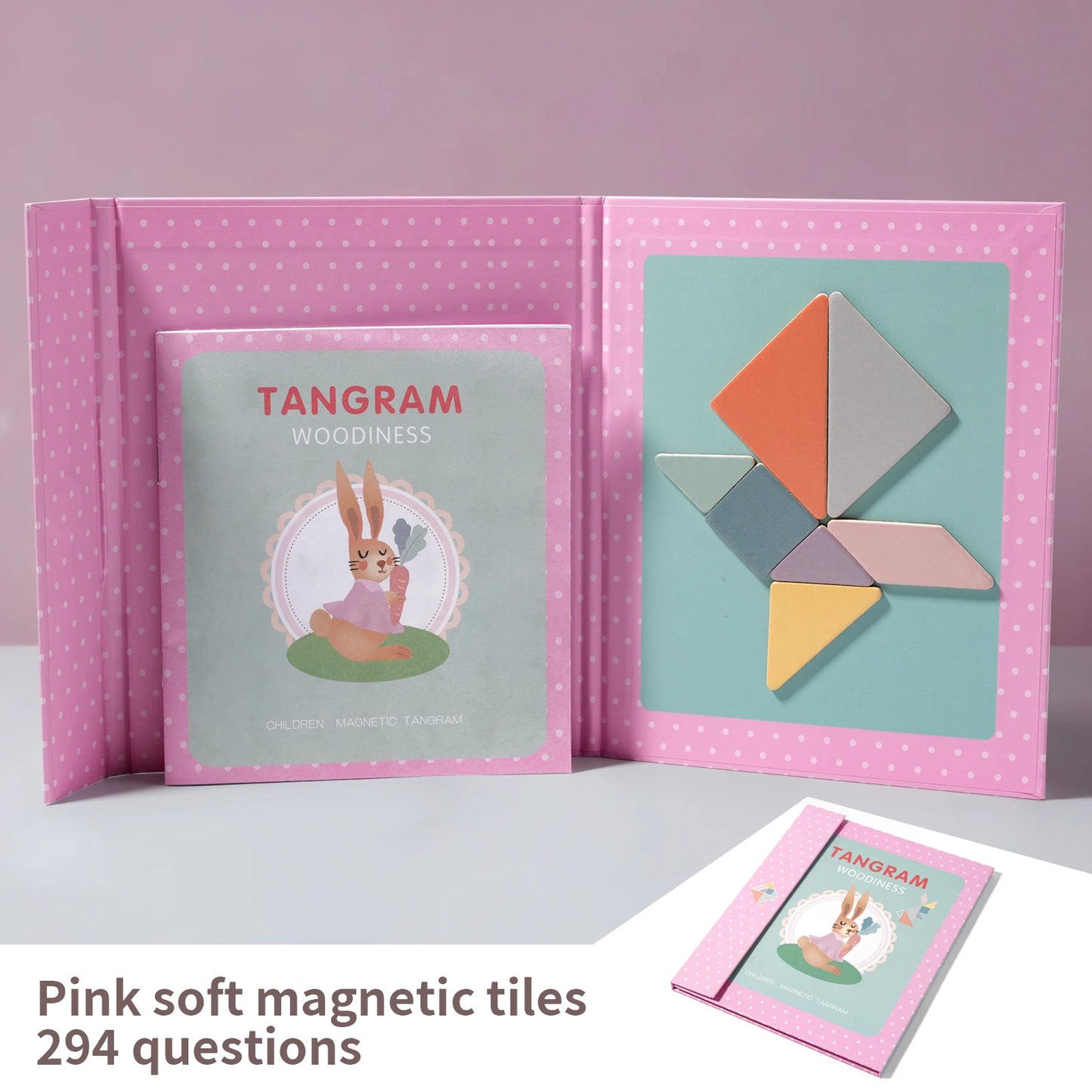 Libro magnético de tangram de madera – Juguete educativo Montessori, rompecabezas portátil para niños, infantes y desarrollo de inteligencia temprana