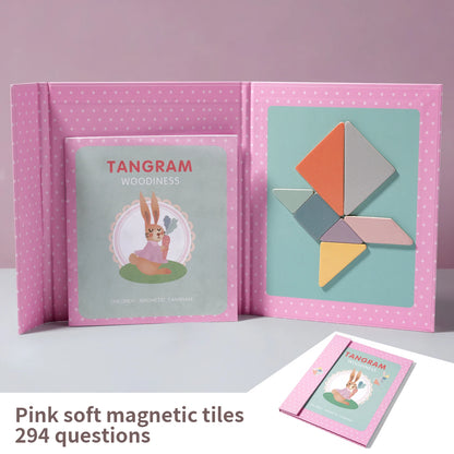 Libro magnético de tangram de madera – Juguete educativo Montessori, rompecabezas portátil para niños, infantes y desarrollo de inteligencia temprana