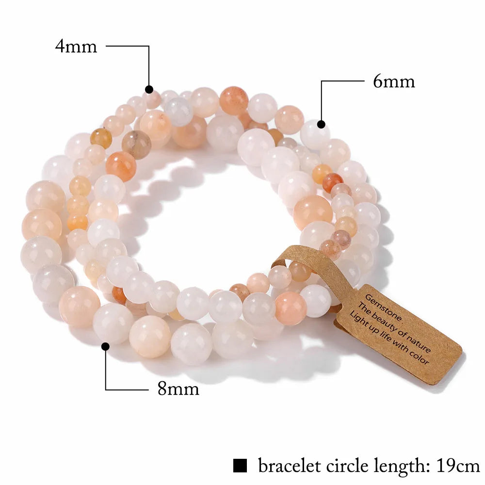 Set de 3 Pulseras de Cuentas de Piedra Natural – Agate Musgoso Indio, Rodonita y Cuarzo Cristal de 4mm/6mm/8mm para Hombres y Mujeres