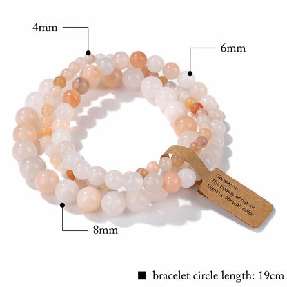 Set de 3 Pulseras de Cuentas de Piedra Natural – Agate Musgoso Indio, Rodonita y Cuarzo Cristal de 4mm/6mm/8mm para Hombres y Mujeres