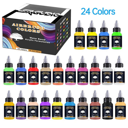 Airbrush Paint Set – 12/24 Colors Water-Based Acrylic Spray Paint (30ml) for DIY Nails, Model & Art Painting Kit