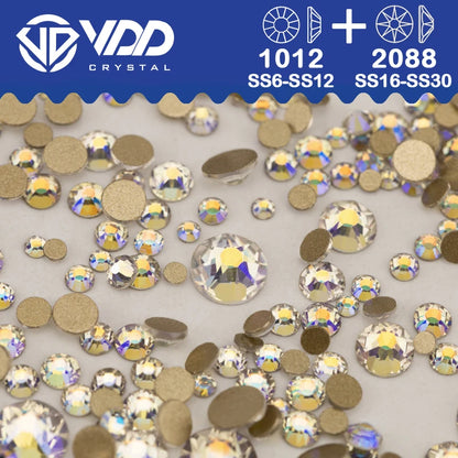 VDD Piedras Preciosas de Cristal Doradas de Fondo Plano – 2088 Cristales de Strass para Arte de Uñas, Manualidades y Decoraciones DIY
