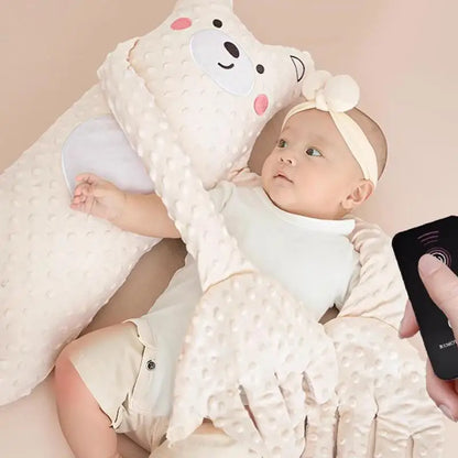 Ours en peluche apaisant pour bébé, avec télécommande – Jouet de confort électrique en forme de dessin animé avec musique, bruit blanc et oreiller doux pour nouveau-nés