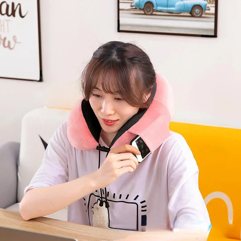 Almohada de cuello de espuma viscoelástica en forma de U – Almohada de viaje suave para dormir en avión, cojín de soporte cervical, almohada ergonómica para el cuello para viajes, oficina y relajación en el hogar