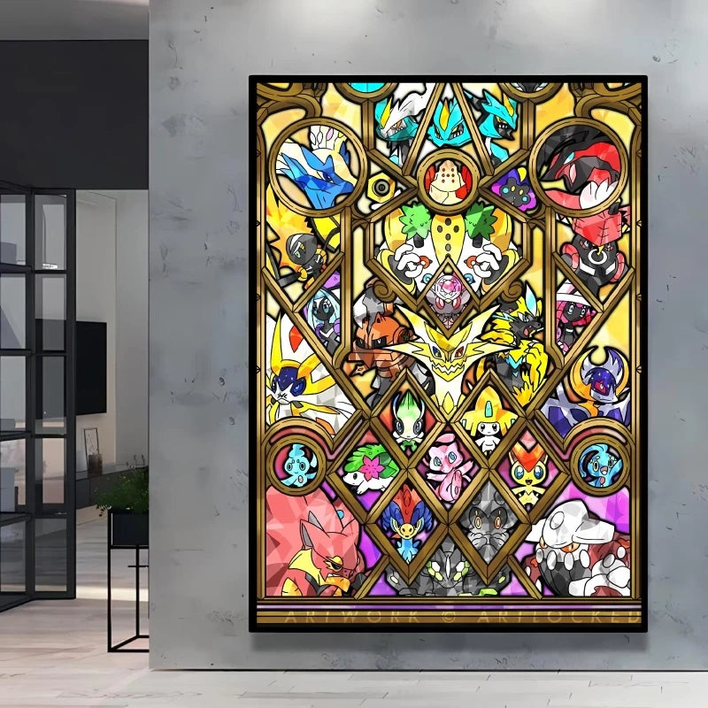 Pokémon Bulbasaur & Pikachu Canvas Wall Art – Bright Garden Themed Cartoon Home Living Room Decor