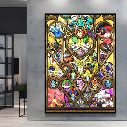 Pokémon Bulbasaur & Pikachu Canvas Wall Art – Bright Garden Themed Cartoon Home Living Room Decor