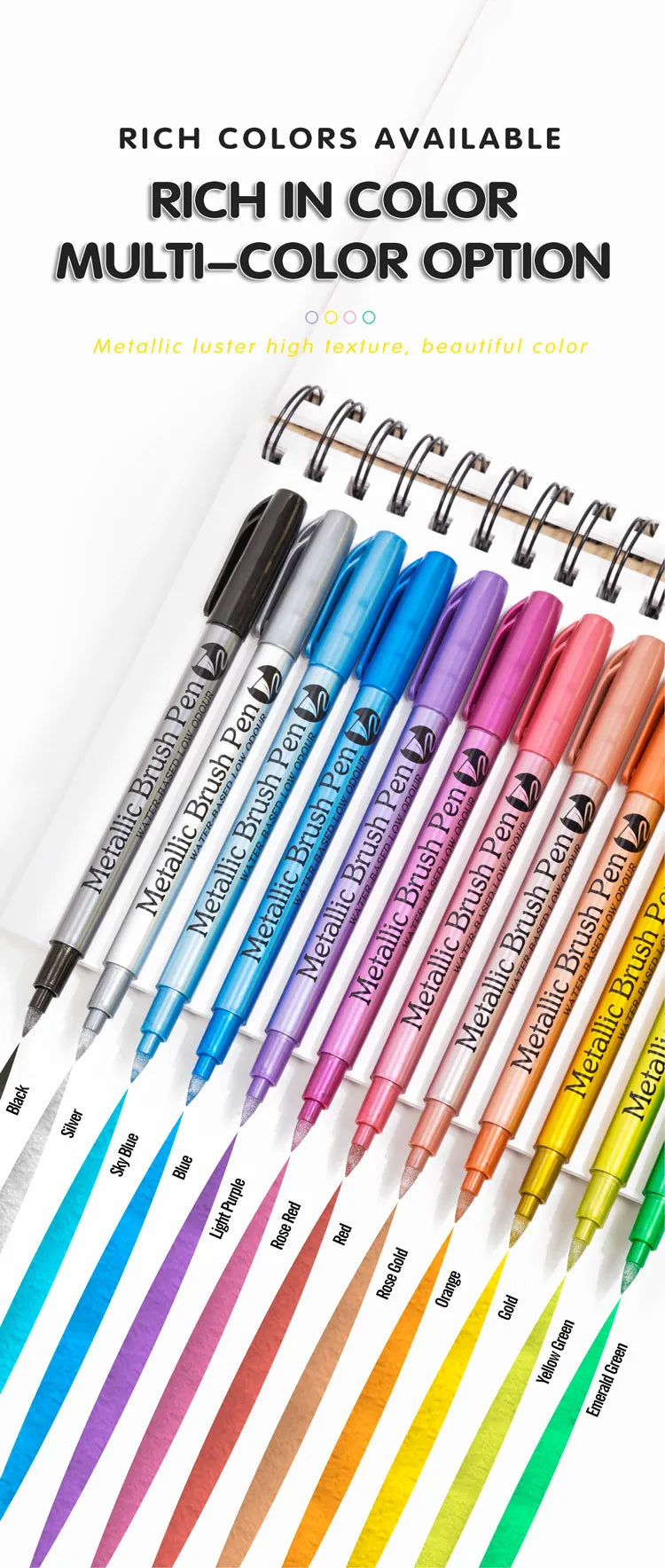 12 Colors Metallic Marker Pens – Shimmer Paint Markers for Black Paper, Glass, Rock Painting, DIY Crafts, Scrapbooking & Student Art Supplies