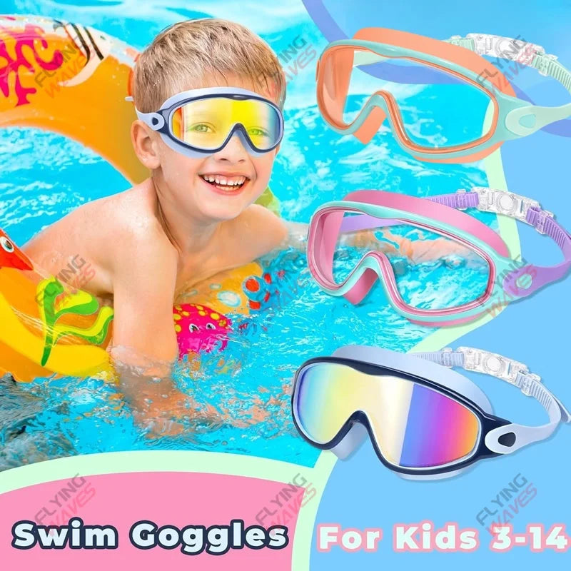 Colorful Kids Swimming Goggles – Wide-Vision Anti-UV & Anti-Fog No-Leak Swim Glasses for Boys & Girls Ages 3-15, Pool Accessories