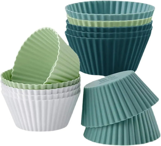 12PCS Reusable Silicone Cupcake Baking Cups – Non-Stick Muffin & Pancake Liners, Flexible Baking Molds in Assorted Random Colors