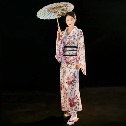 Japanese Kimono Cosplay Costume – Floral Sakura Printed Dress, Traditional Asian Style Kimono Outfit for Women Halloween & Party Wear