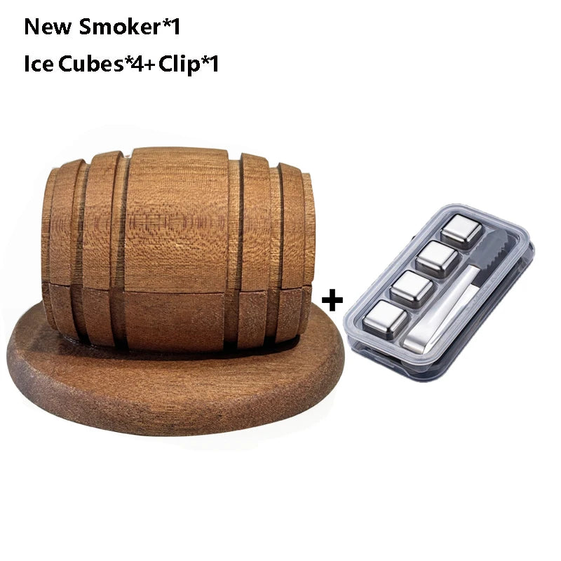 Cocktail Smoker Kit with Apple, Cherry, Oak & Pecan Wood Chips – Whiskey Drink Smoker with Wooden Smoking Hood for Bar & Kitchen