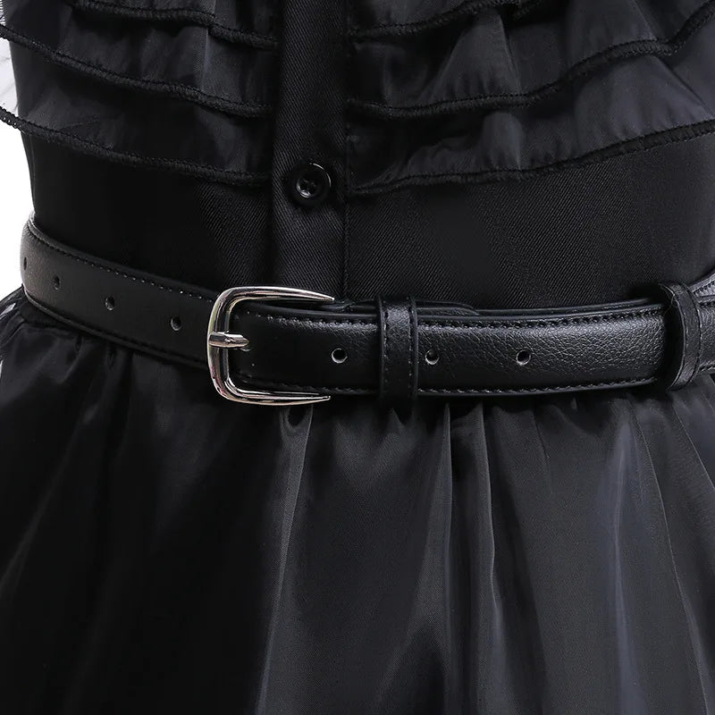 Girls’ Wednesday Addams Cosplay Costume Dress – Gothic Mesh Party Dress for Kids, Halloween Carnival Dress-Up Outfit, Ages 4–12