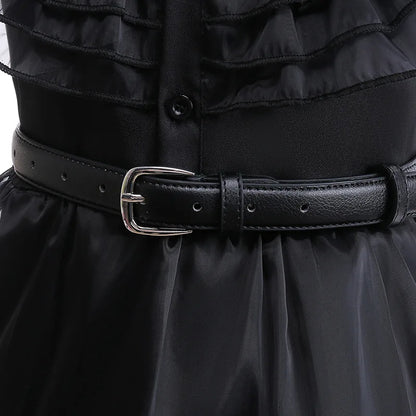Girls’ Wednesday Addams Cosplay Costume Dress – Gothic Mesh Party Dress for Kids, Halloween Carnival Dress-Up Outfit, Ages 4–12
