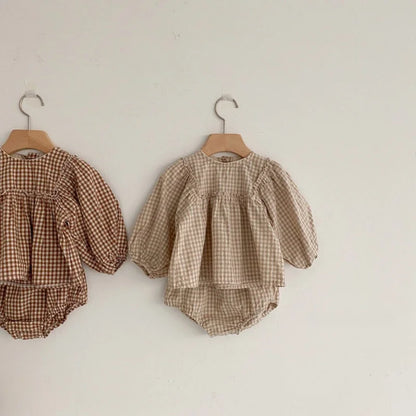 100% Cotton Baby Girl Plaid Blouse & Shorts Set Toddler 2-Piece Summer Outfit