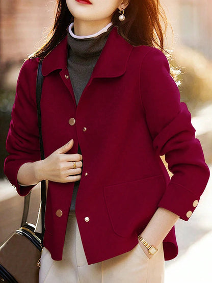 Women’s Classic Short Wool Coat – Solid Color Button-Up Jacket, Warm Autumn & Winter Fashion Outerwear