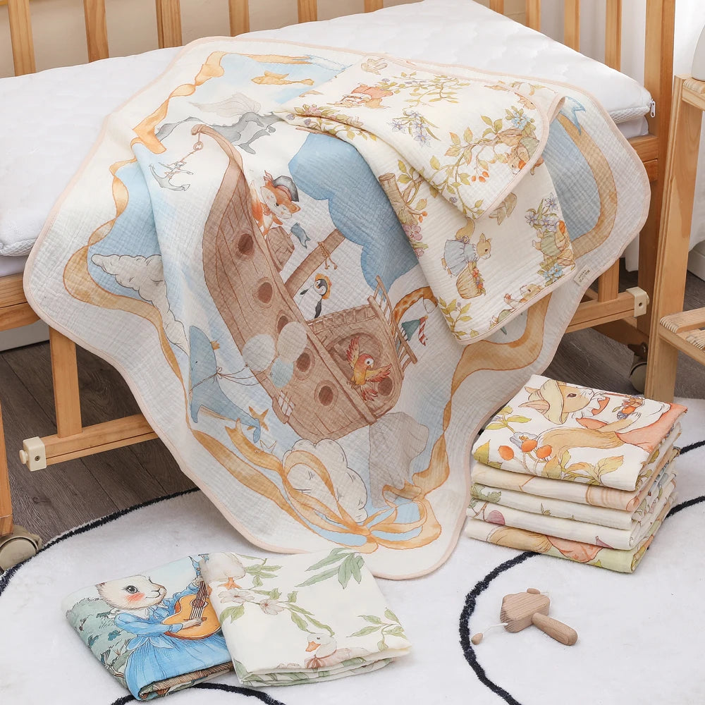 Toalla de baño y manta de gasa de algodón para recién nacidos – Muselina suave y absorbente Clase A para bebés y niños pequeños