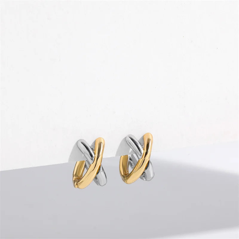Vintage Double-C Cross Zircon Stud Earrings – Korean Fashion Crystal Earrings for Women | Elegant Engagement Jewelry Gift