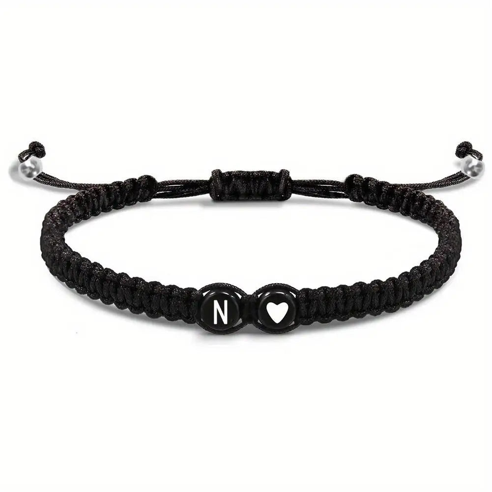 A–Z Initial Heart Braided Bracelet – Personalized Adjustable Name Charm Bracelet for Women & Men | Friendship Jewelry Gift