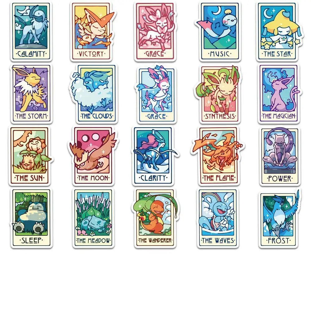 60PCS Pokémon Tarot Card Stickers – Waterproof Cute Cartoon Decals for Phone, Laptop & Notebook