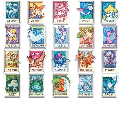 60PCS Pokémon Tarot Card Stickers – Waterproof Cute Cartoon Decals for Phone, Laptop & Notebook