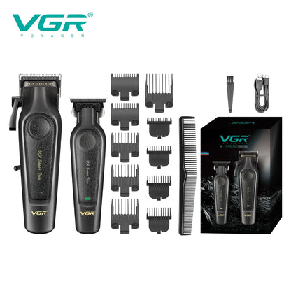 VGR V-197 & V-995 2-Piece Hair Clipper Set – Metal & Leather Body Electric Hair Trimmers with LED Digital Display, Grooming & Carving Tools