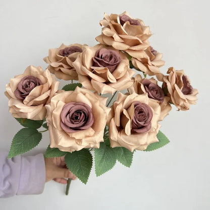 Ramo de rosas de diamantes de 9 cabezas – Rosas artificiales sintéticas con detalles de diamantes brillantes, arreglo floral realista para boda, decoración del hogar, sala de estar y regalo