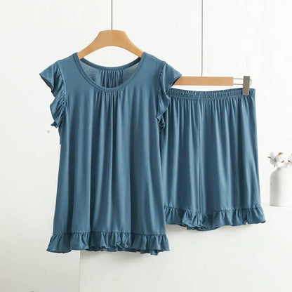 Women's Modal Lace Pajama Set – Peter Pan Collar Sleeveless Top & Shorts Two-Piece Summer Sleepwear