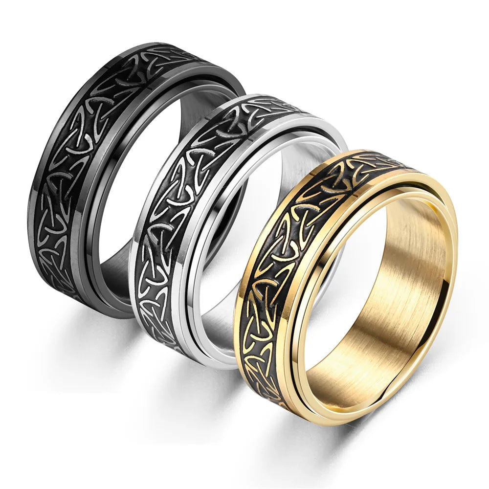 Viking Celtic Knot Rune Ring – Stainless Steel Rotating Spinner Ring for Men | Anti-Stress Anxiety Fidget Jewelry Gift