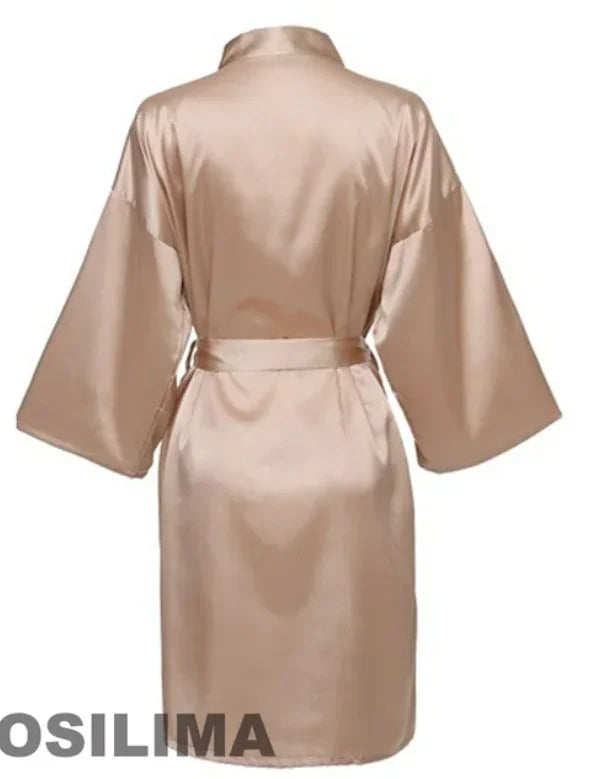 Wedding Party Team Bride Robe – Black Letter Satin Kimono Bridesmaid Bathrobe SP2000
