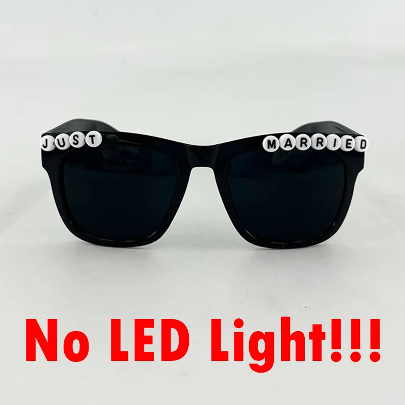 Just Married LED Heart Glasses – Light-Up EL Neon Glasses for Weddings, Engagements & Bridal Showers