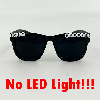 Just Married LED Heart Glasses – Light-Up EL Neon Glasses for Weddings, Engagements & Bridal Showers