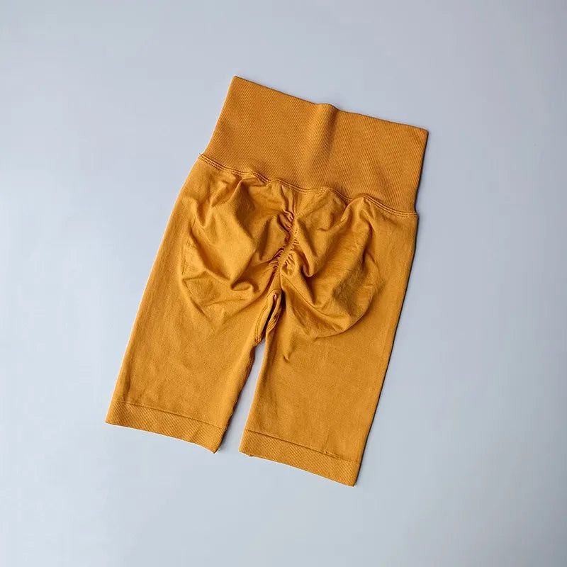 Pantalones cortos de yoga de cintura alta para mujer – Pantalones cortos deportivos fruncidos para realce de glúteos, para correr, gimnasio, fitness y control de abdomen