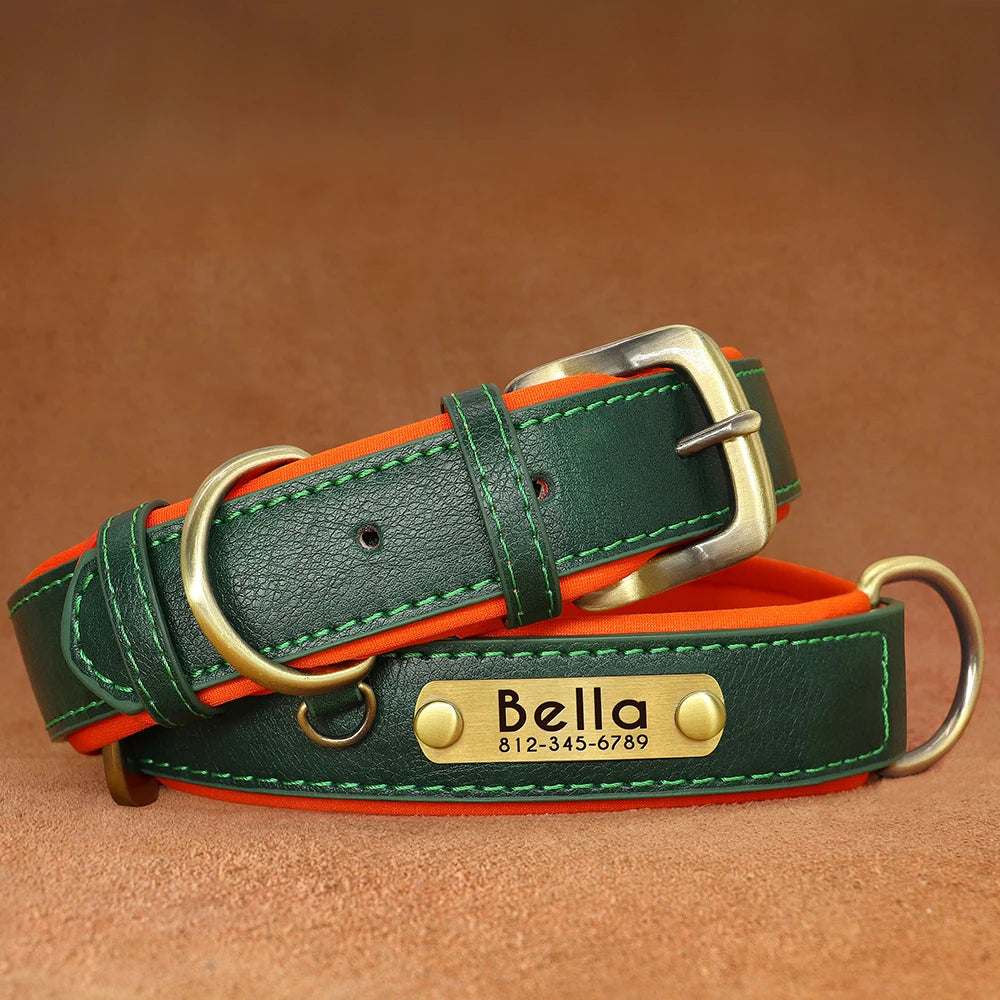 Collar de perro de piel sintética personalizado con placa de identificación grabada gratuita – Collar ajustable suave acolchado para perros pequeños, medianos y grandes