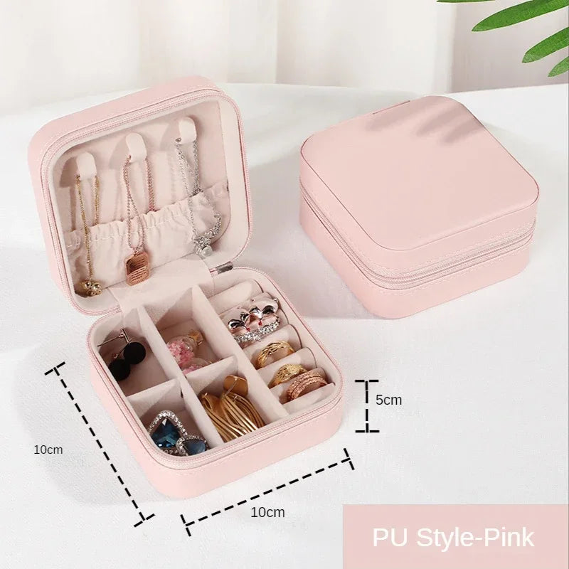 Portable Leather Travel Jewelry Organizer Case for Rings, Earrings, Necklaces & Accessories Storage