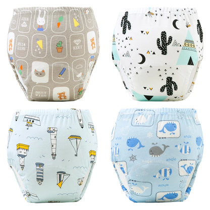 Culottes d'apprentissage de la propreté imperméables réutilisables (lot de 4) – Sous-vêtements d'entraînement en coton doux pour bébés garçons et filles avec protection anti-fuites