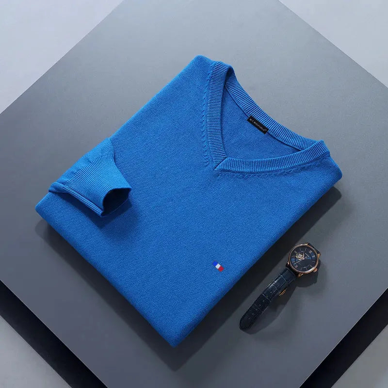 Men’s Classic V-Neck Cashmere Blend Sweater – Warm Pullover Jumper for Autumn & Winter, Casual Fashion Knitwear