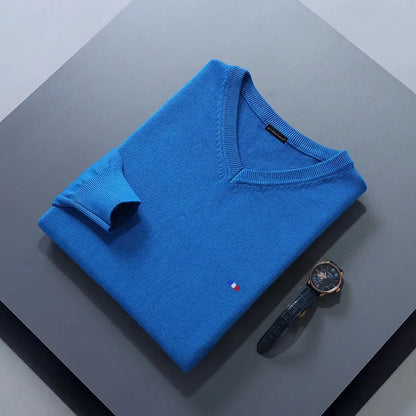 Men’s Classic V-Neck Cashmere Blend Sweater – Warm Pullover Jumper for Autumn & Winter, Casual Fashion Knitwear