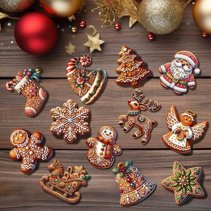 12PCS Wooden Christmas Tree Ornaments – Gingerbread, Santa Claus & Snowman Hanging Decorations for Xmas, New Year & Holiday Home Decor