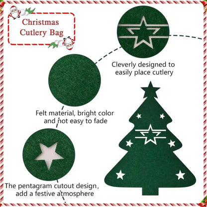 10/1PC Christmas Tree Cutlery Covers – Knife & Fork Pocket Holder Bags for Xmas Tableware, New Year Party Table Decor & Gifts