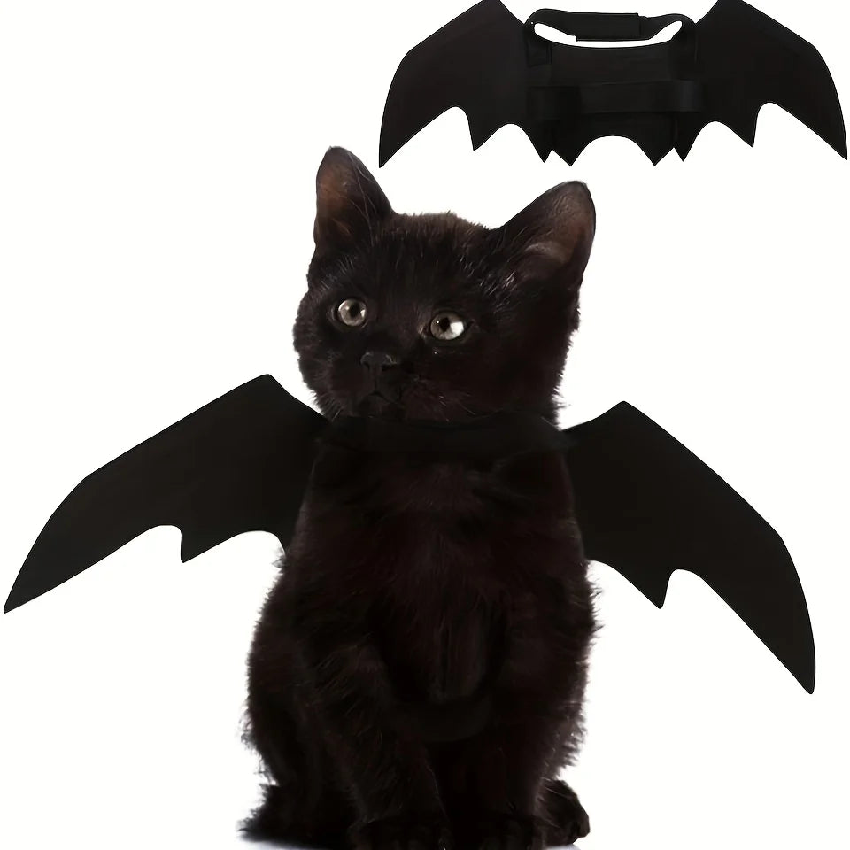 Pet Bat Wings Costume – Adjustable Soft Polyester Bat Wing Cosplay Outfit for Cats & Small Dogs, Cute Halloween Party Costume