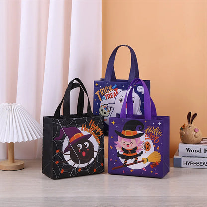 1PC Halloween Non-Woven Candy Tote Bag, Trick or Treat Gift Bag for Kids, Reusable Halloween Goodie Bag, Party Favor and Holiday Gift Wrapping Supplies