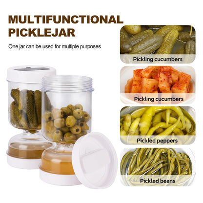 Pickle & Olive Storage Jar with Fork – Dual Dry & Wet Dispenser Hourglass Container, Cucumber & Pickle Keeper with Juice Separator for Kitchen