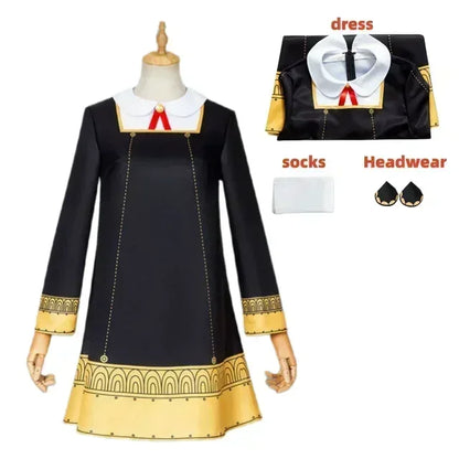 2025 Anya Forger Cosplay Costume for Kids – Anime Spy × Family Kawaii Black Dress Outfit for Halloween, Party & Roleplay (Toddler/Children’s Wear)