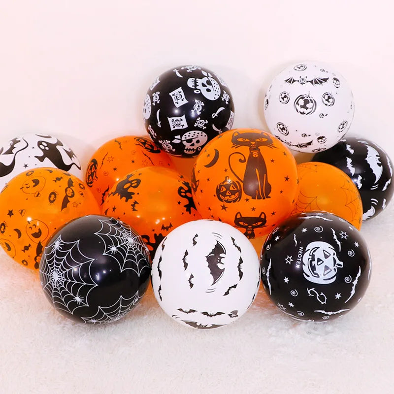 20/50/100PCS Halloween Printed Balloons – 12-Inch Helium Balloons with Pumpkin, Bat & Little Devil Designs for Halloween Party Decorations