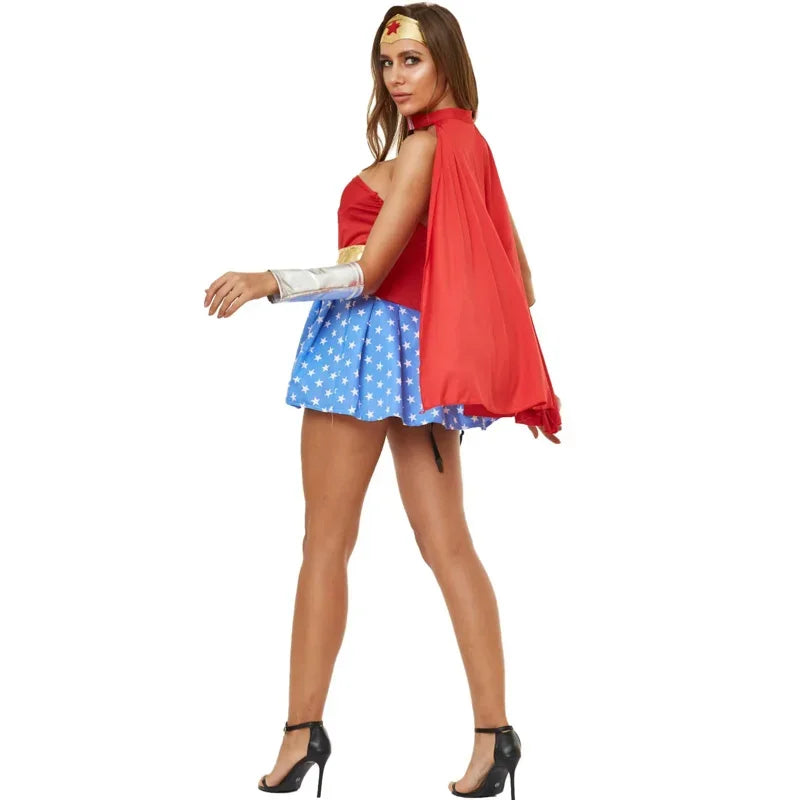 Halloween Sexy Wonder Costume | Superhero Supergirl Cosplay Outfit for Women | Bachelorette Party & Fantasy Fancy Dress Costume